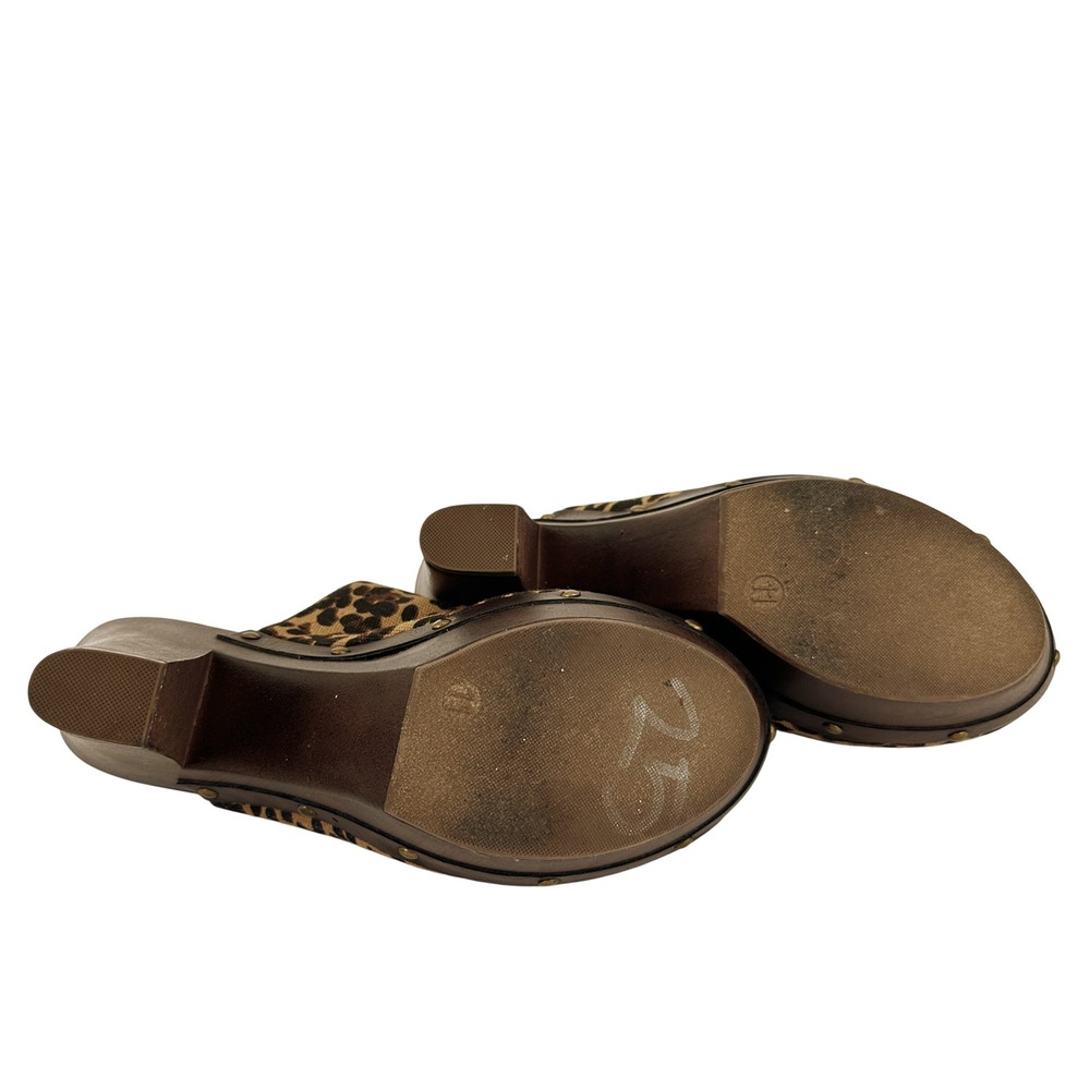 Reports Block Heeled Studded Theresa‎ Clogs Size 11 Animal Print Canvas Platform - Picture 10 of 10